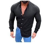 Chemise habillée à manches longues pour homme, col de chemise simple, en coton uni, décontracté, coupe ajustée, boutonnage flammé, chemisier de bureau, vêtement de travail, doux et confortable, Noir