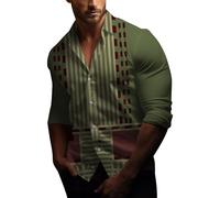 Chemise habillée à manches longues pour homme - Coupe droite - Manches longues - Impression numérique 3D - Chemise décontractée à simple boutonnage - Chemisier de bureau doux et confortable, Vert, XXL