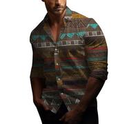 Chemise habillée à manches longues pour homme - Manches longues - Impression numérique 3D - Décontractée - À simple boutonnage - Vêtements de sport et de travail, kaki, 3XL