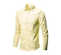 Chemise habillée à manches longues pour homme - Solide - Sans plis - Pour mariage - Coupe classique - Sans repassage - Chemise décontractée pour mariage et travail, jaune, 3XL