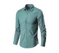 Chemise habillée à manches longues pour homme - Solide - Sans plis - Pour mariage - Coupe classique - Sans repassage - Chemise décontractée pour mariage et travail, Vert, 3XL