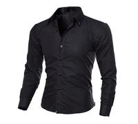 Chemise habillée boutonnée décontractée pour homme 2024 Chemise habillée formelle extensible infroissable à manches longues coupe ajustée pour mariage Chemises à carreaux pour homme, Noir , L