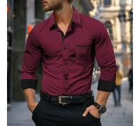 Chemise habillée décontractée à manches longues avec poches et blocs de couleurs pour hommes, printemps/été, pour le travail ou les loisirs, mari, rouge, automne sombre, cérémonie L,M,S,XL,XS,XXL,XXXL
