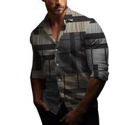 Chemise habillée décontractée à manches longues pour homme - Manches longues - Impression numérique 3D - Chemise décontractée à simple boutonnage - Vêtements de sport et de travail, bleu, L