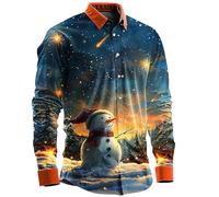 Chemise habillée formelle pour homme, chemisier haut décontracté pour homme, motif Père Noël, bonhomme de neige, chemise à manches longues pour les vacances, l'entraînement, cadeaux de Noël, noir