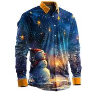 Chemise habillée formelle pour homme, chemisier haut décontracté pour homme, motif Père Noël, bonhomme de neige, chemise à manches longues pour les vacances, l'entraînement, cadeaux de Noël, bleu