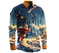 Chemise habillée formelle pour homme, chemisier haut décontracté pour homme, motif Père Noël, bonhomme de neige, chemise à manches longues pour les vacances, l'entraînement, cadeaux de Noël, bleu ciel