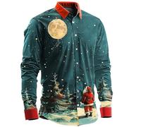 Chemise habillée formelle pour homme, chemisier haut décontracté pour homme, motif Père Noël, bonhomme de neige, chemise à manches longues pour les vacances, l'entraînement, cadeaux de Noël, Vert, 5XL