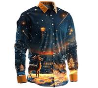 Chemise habillée formelle pour homme, chemisier haut décontracté pour homme, motif Père Noël, bonhomme de neige, chemise à manches longues pour les vacances, l'entraînement, cadeaux de Noël, jaune