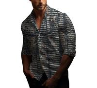 Chemise habillée pour homme - Manches longues - Impression numérique 3D - Décontractée - À simple boutonnage - Pour le sport et le travail, gris foncé, XXL