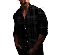 Chemise habillée pour homme - Manches longues - Impression numérique 3D - Décontractée - À simple boutonnage - Pour le sport et le travail, Noir , XL