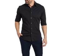Chemise habillée pour homme sans repassage extensible infroissable coupe ajustée couleur unie à manches longues col à bandes boutonnées pour fête de mariage, travail, bureau - Noir, Noir , M