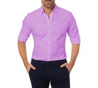 Chemise habillée pour homme sans repassage extensible infroissable coupe ajustée couleur unie à manches longues col à bandes boutonnées pour fête de mariage, travail, bureau - Noir, violet, S