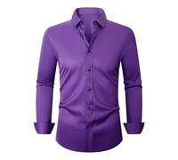 Chemise habillée pour homme - Sans repassage - Uni - Manches longues - Coupe ajustée - Noir - Coupe droite - Extensible - Style décontracté, violet foncé, S
