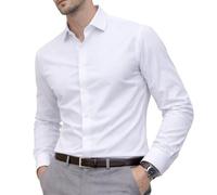 Chemise habillée pour hommes Coupe extensible et fuselée Bureau formel intelligent ou W nd décontracté Coton riche en élasthanne, repassage minimal, sans plis.