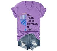 Chemise Hanoukka amusante Hanoucca dans un monde plein de ténèbres Be A Light Happy Hanoukka Chemises femmes hommes, violet, M