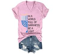 Chemise Hanoukka amusante Hanoucca dans un monde plein de ténèbres Be A Light Happy Hanoukka Chemises femmes hommes, rose, S