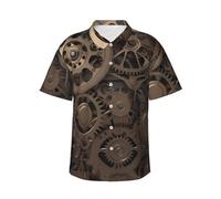 Chemise hawaïenne à engrenages mécaniques steampunk pour homme boutonnée à manches courtes décontractée pour la plage et les vacances, noir, Taille 3XL