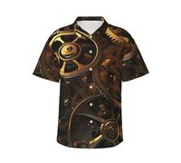 Chemise hawaïenne à engrenages steampunk cool pour homme boutonnée à manches courtes décontractée tropicale haut plage vacances chemise, noir, XX-Large