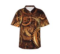 Chemise hawaïenne à engrenages steampunk cool pour homme boutonnée à manches courtes décontractée tropicale haut plage vacances chemise, Noir/blanc, XXL