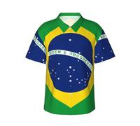 Chemise hawaïenne à imprimé drapeau brésilien pour homme, chemise décontractée à boutons tropicaux, Aloha clair, manches courtes, pour les vacances à la plage, noir, Taille M