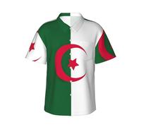 Chemise hawaïenne à manches courtes avec drapeau de l'Algérie pour homme - Chemise tropicale boutonnée pour l'été, les vacances, la plage, Aloha Hawaï, noir, Taille L