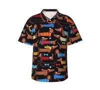 Chemise hawaïenne à manches courtes avec imprimé « I Love My Dog » pour homme, motif teckel, chemise boutonnée pour les vacances, la plage, Noir , M