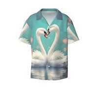 Chemise hawaïenne à manches courtes avec imprimé « The swan in Love » - Pour les vacances tropicales, Noir/blanc, 4XL
