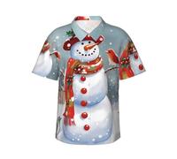 Chemise hawaïenne à manches courtes avec inscription Merry Christmas Bonhomme de neige et oiseaux pour homme, boutonnée, décontractée, tropicale, plage, vacances, Noir/blanc, M