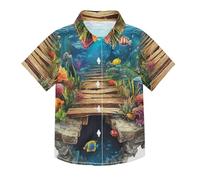 Chemise hawaïenne à manches courtes avec trou 3D pour garçon Motif paysage sous-marin Blanc, 3D Hole White Wall Underwater Scenery, 4 ans