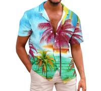 Chemise hawaïenne à manches courtes boutonnée - Chemise à imprimé floral funky - Chemise légère et décontractée - Coupe droite - Chemise de plage extensible - Coupe classique - Respirant et