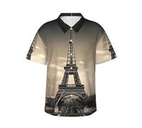 Chemise hawaïenne à manches courtes boutonnée Paris Tower pour homme - Décontractée - Tropicale - Pour la plage et les vacances, noir, Taille M
