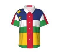 Chemise hawaïenne à manches courtes boutonnée pour homme avec drapeau de l'Afrique centrale pour les vacances, chemises d'été pour hommes, Noir , 3XL