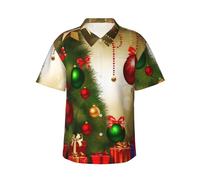 Chemise hawaïenne à manches courtes boutonnée pour homme avec inscription « Merry Christmas » - Décontractée - Tropical, plage, vacances, noir, 3XL