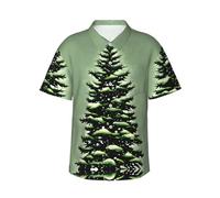Chemise hawaïenne à manches courtes boutonnée pour homme avec motif de paysage d'hiver et aiguilles de pin pour les vacances, chemises d'été pour hommes, Noir , XXL