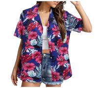 Chemise hawaïenne à manches courtes pour femme - Chemise décontractée à boutons tropicaux des années 80 - Motif floral des Caraïbes - Doux - Fête amusante - Mexique vintage - Flamant rose cubain,