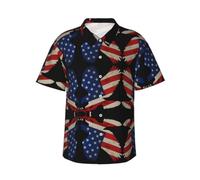 Chemise hawaïenne à manches courtes pour homme Aigle américain et drapeau - Vacances à la plage, été, piscine, fête, Noir , XL-4XL