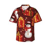 Chemise hawaïenne à manches courtes pour homme avec imprimé bonhomme de neige et inscription Merry Christmas - Chemise décontractée pour la plage et les tenues tropicales, Noir/blanc, XL