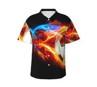 Chemise hawaïenne à manches courtes pour homme avec imprimé de football, décontracté, plage, surf, bateau, Noir , S