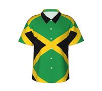 Chemise hawaïenne à manches courtes pour homme, imprimé drapeau de la Jamaïque, haut de plage décontracté, léger et confortable, noir, Taille M