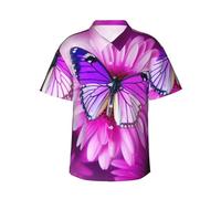 Chemise hawaïenne à manches courtes pour homme - Motif papillon et fleur - Style décontracté - Pour l'été, noir, 3XL