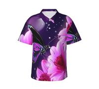 Chemise hawaïenne à manches courtes pour homme - Motif papillon et fleur - Style décontracté - Pour l'été, noir, XX-Large