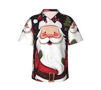Chemise hawaïenne à manches courtes pour homme Motif Père Noël Tropical Plage décontractée d'été boutonnée, Noir/blanc, XL