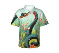 Chemise hawaïenne à manches courtes pour homme Motif serpent et fleurs tropicales, noir, L