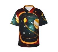 Chemise hawaïenne à manches courtes pour homme Motif système solaire Jupiter Saturne pour la plage, les mariages, les vacances, légère et décontractée, Noir , XL