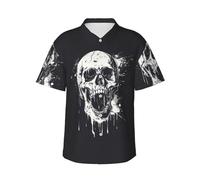 Chemise hawaïenne à manches courtes pour homme, motif tête de mort, fantôme, horreur, vacances, week-end, réunions en plein air, Noir , 3XL