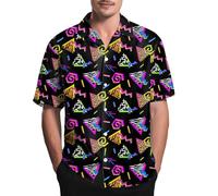 Chemise hawaïenne à manches courtes pour homme style années 80 et 90, 80s90s Memphis Noir, Taille 5XL