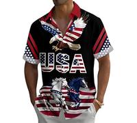 Chemise hawaïenne à manches courtes pour hommes avec imprimé 3D du drapeau américain boutonnière décontractée USA patriotique motif d'aigle haut blouse pour le 4 juillet jour de l'indépendance