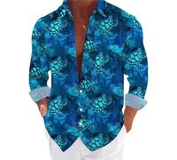 Chemise hawaïenne à manches longues pour homme - Chemise de loisirs hawaïenne - Style tropical - Imprimé - Chemise d'été décontractée pour homme, bleu, XXXL