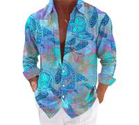 Chemise hawaïenne à manches longues pour homme - Chemise hawaïenne décontractée - Style tropical - Imprimé - Chemise d'été pour les loisirs, X2 bleu clair, XXXL